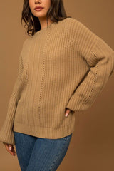 Balloon Sleeve Braid Sweater - Hassle Free Cart