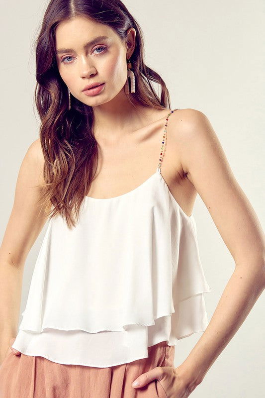 Beaded Shoulder Strap Cami Top - Hassle Free Cart