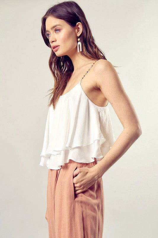 Beaded Shoulder Strap Cami Top - Hassle Free Cart