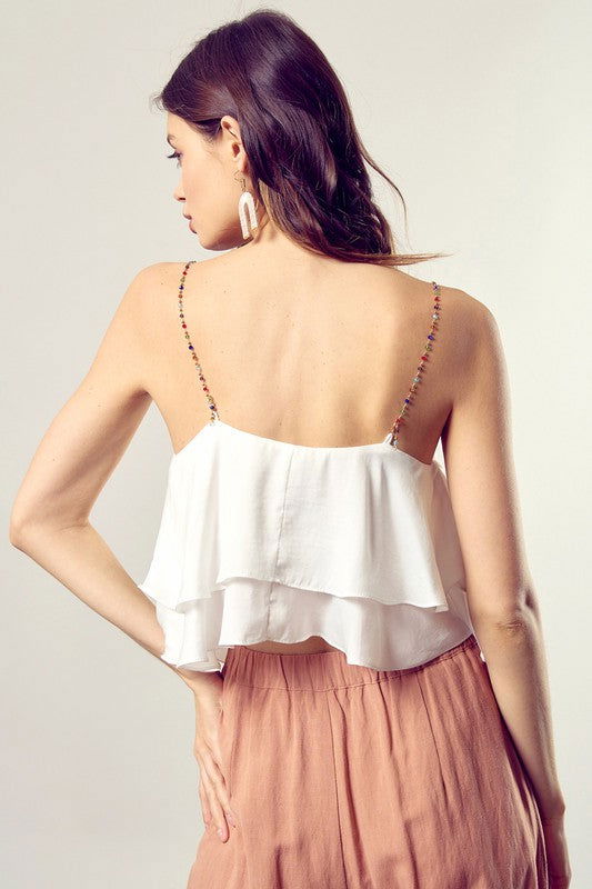 Beaded Shoulder Strap Cami Top - Hassle Free Cart