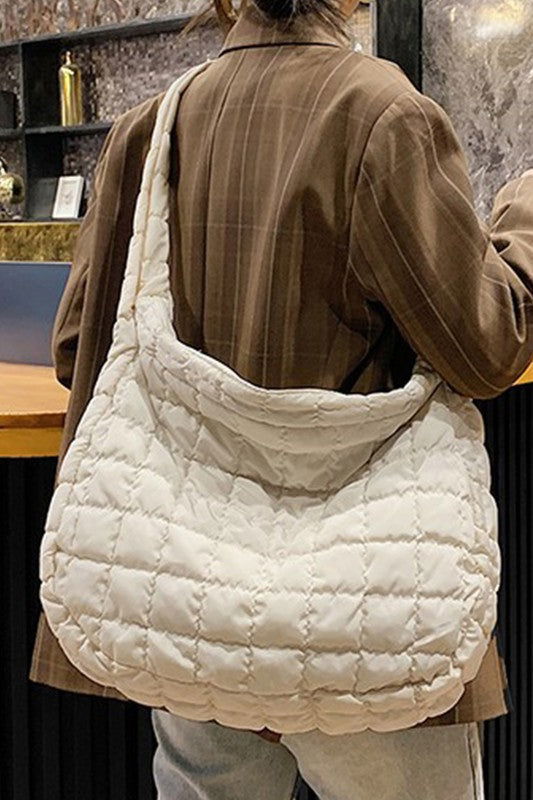 Beige Quilted Zipper Large Jennie Shoulder Bag - Hassle Free Cart