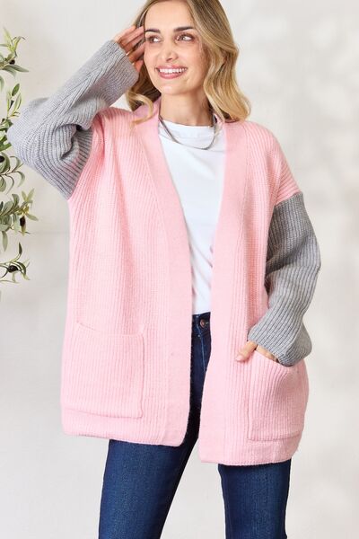 BiBi Contrast Open Front Cardigan with Pockets | Hassle Free Cart