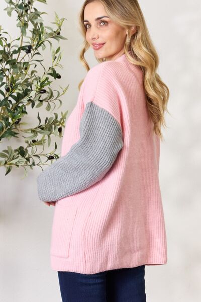 BiBi Contrast Open Front Cardigan with Pockets | Hassle Free Cart