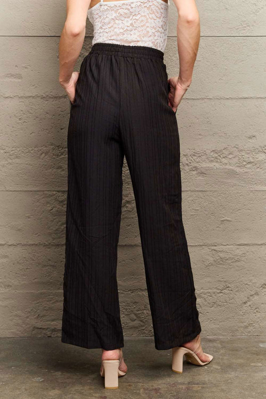 Black Tie Waist Long Pants - Hassle Free Cart