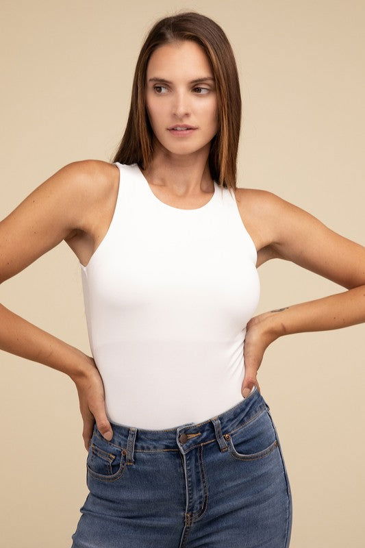 Boat Neck Sleeveless Padded Bodysuit - Hassle Free Cart