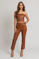 Brown Faux Leather Straight Pants - Hassle Free Cart