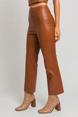 Brown Faux Leather Straight Pants - Hassle Free Cart