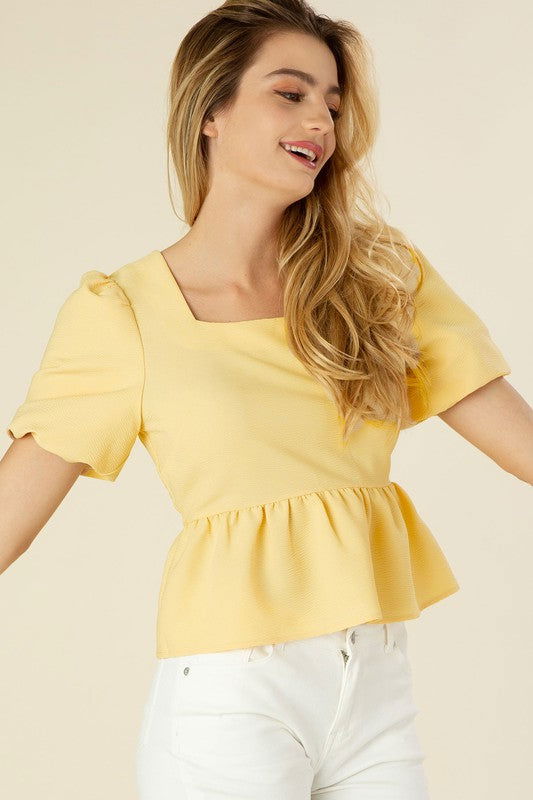 Bubbles sleeved blouse with peplum - Hassle Free Cart