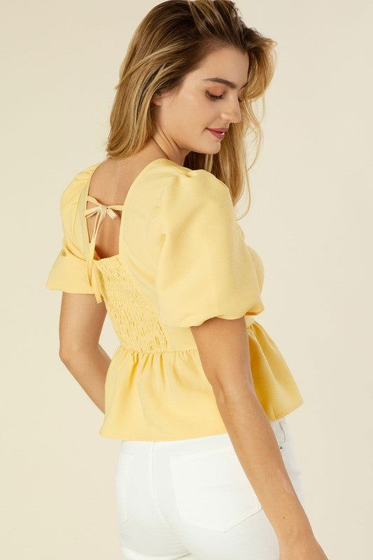 Bubbles sleeved blouse with peplum - Hassle Free Cart