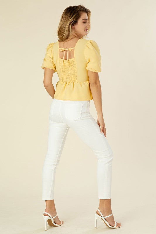 Bubbles sleeved blouse with peplum - Hassle Free Cart