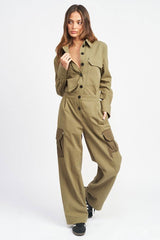 Button Down Cargo Jumpsuit - Hassle Free Cart