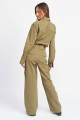 Button Down Cargo Jumpsuit - Hassle Free Cart