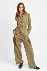 Button Down Cargo Jumpsuit - Hassle Free Cart