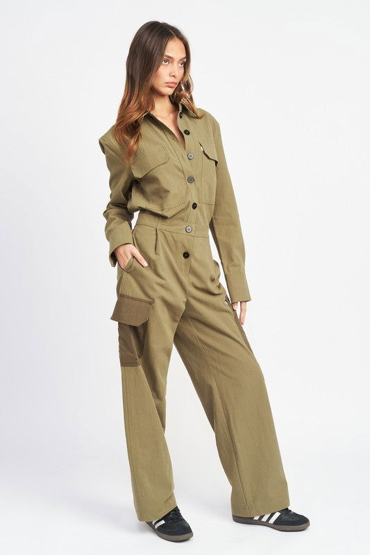 Button Down Cargo Jumpsuit - Hassle Free Cart