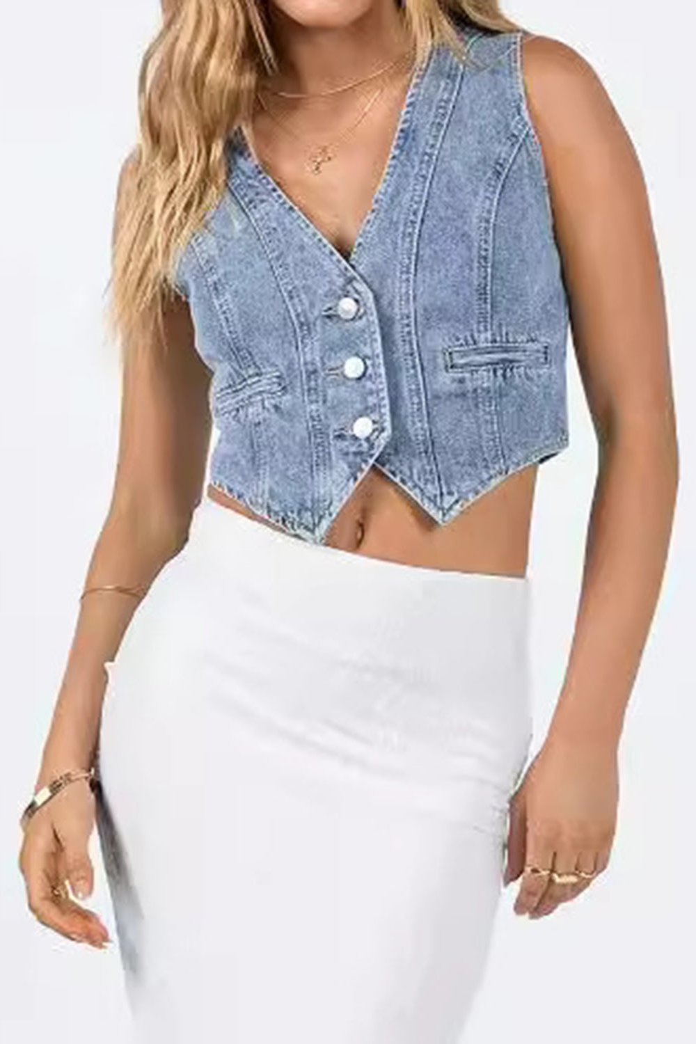 Button Up Sleeveless Denim Top - Hassle Free Cart