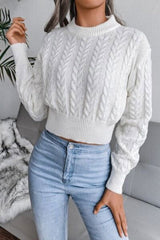 Cable-Knit Round Neck Sweater - Hassle Free Cart