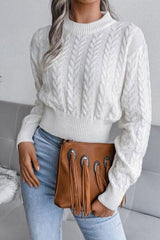 Cable-Knit Round Neck Sweater - Hassle Free Cart