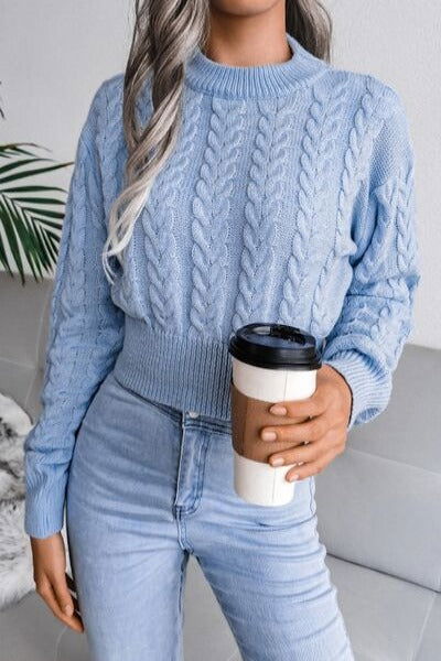 Cable-Knit Round Neck Sweater - Hassle Free Cart