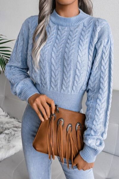 Cable-Knit Round Neck Sweater - Hassle Free Cart