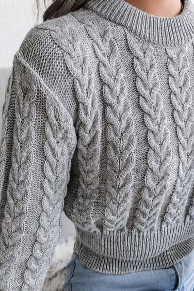 Cable-Knit Round Neck Sweater - Hassle Free Cart