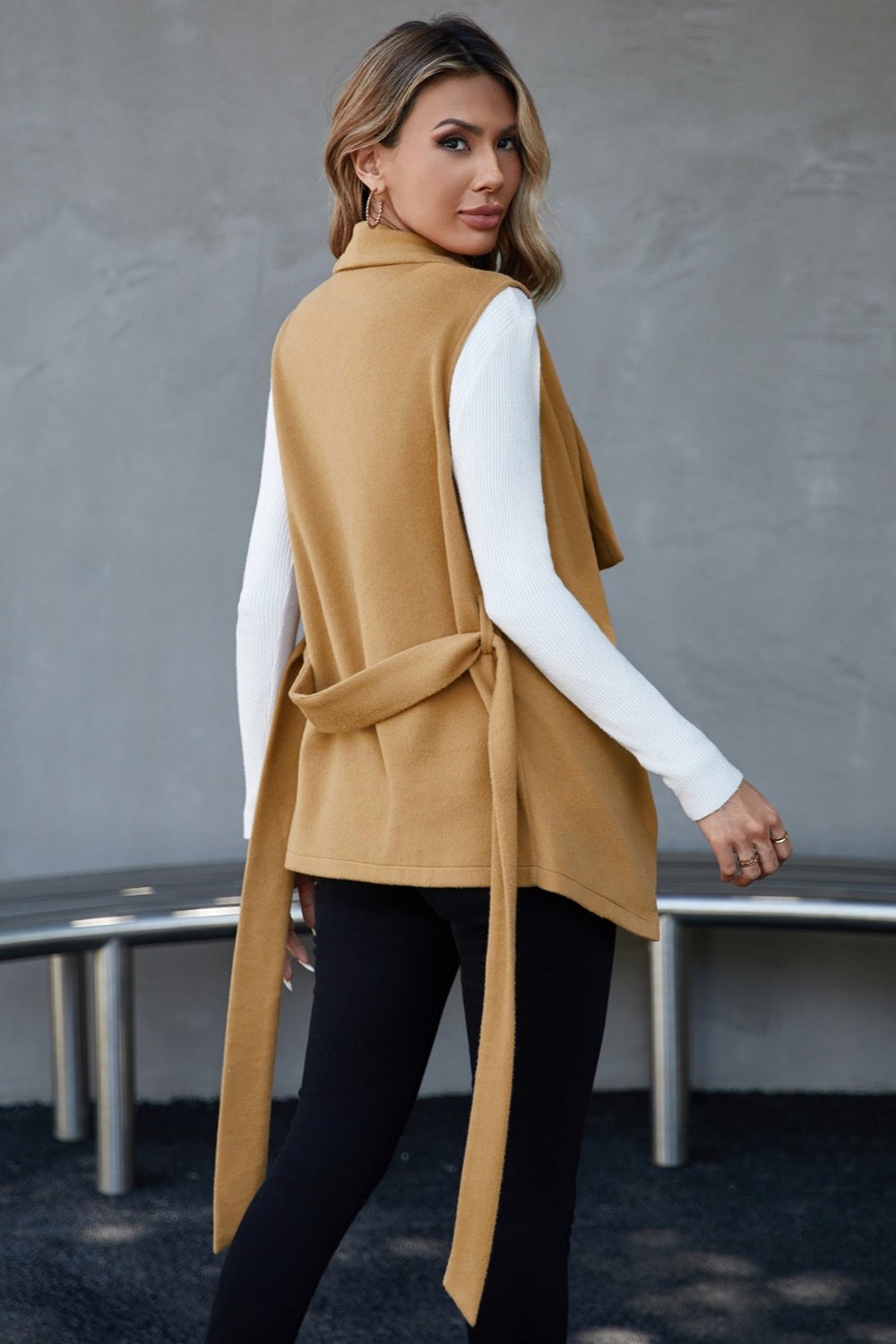 Camel Tie Waist Vest Coat - Hassle Free Cart