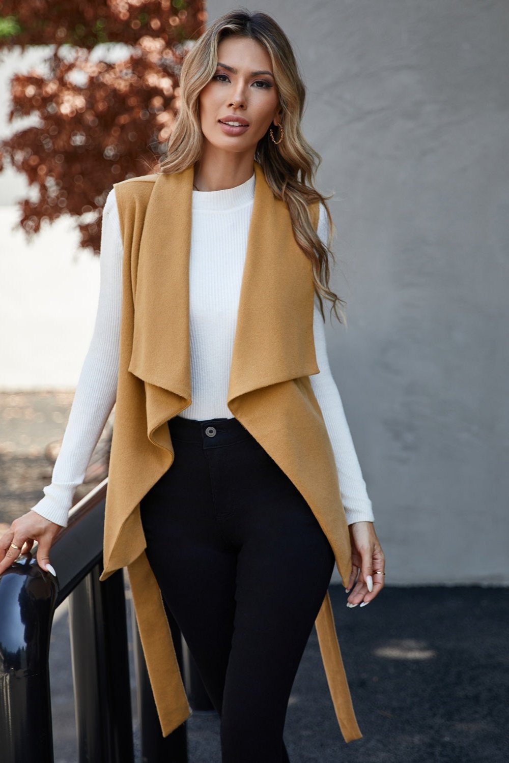 Camel Tie Waist Vest Coat - Hassle Free Cart