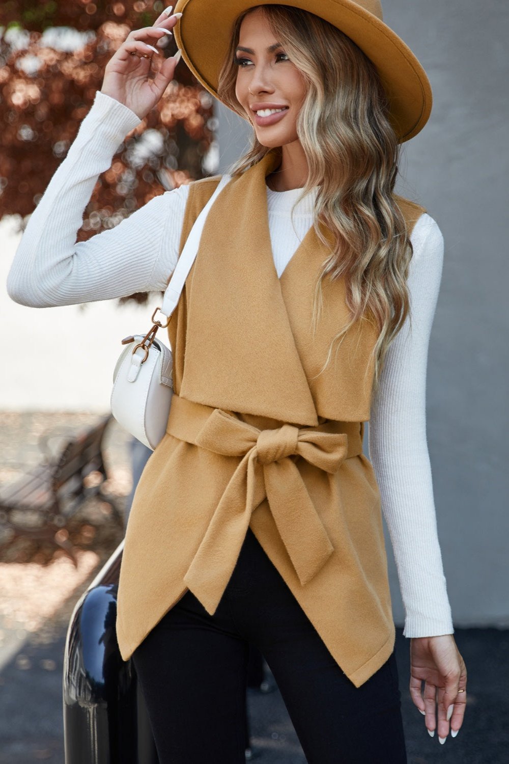 Camel Tie Waist Vest Coat - Hassle Free Cart