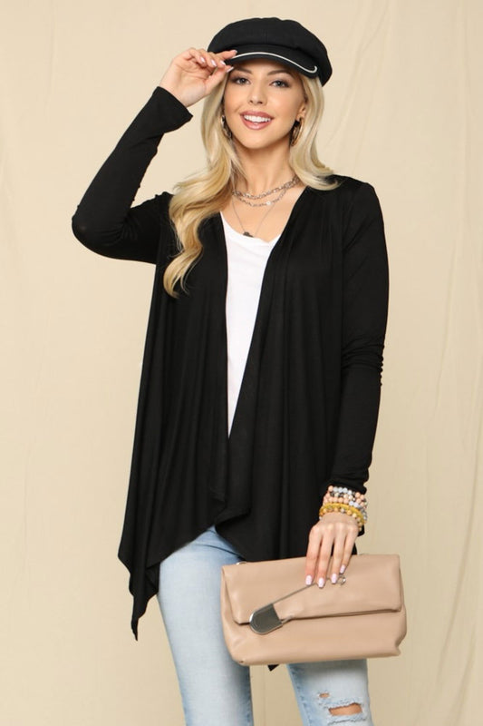 Celeste Black Full Size Open Front Knit Cardigan - Hassle Free Cart