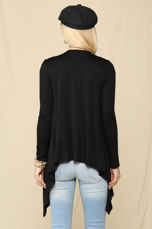 Celeste Black Full Size Open Front Knit Cardigan - Hassle Free Cart