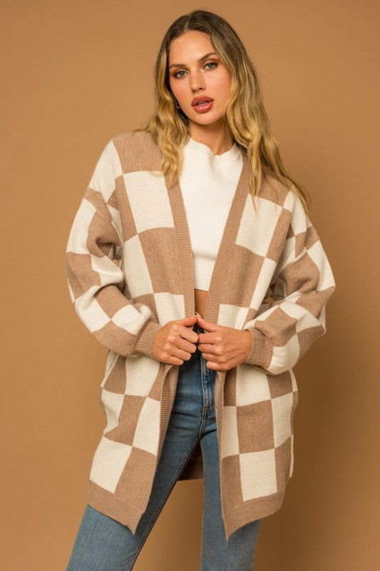 Checker Graphic Sweater Cardigan - Hassle Free Cart