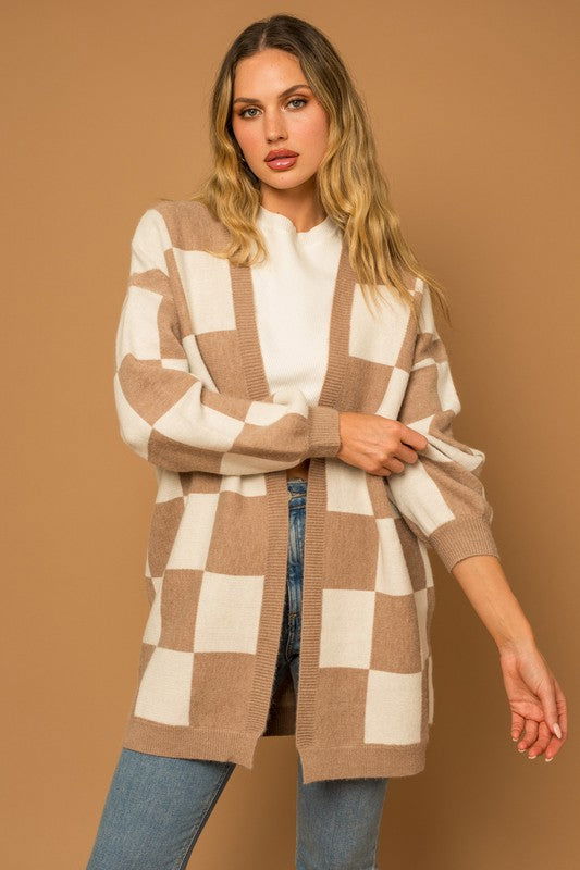 Checker Graphic Sweater Cardigan - Hassle Free Cart