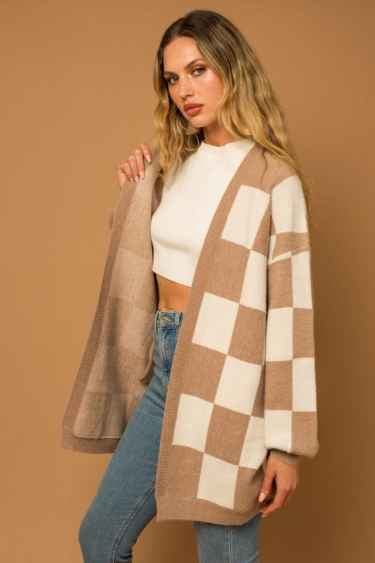 Checker Graphic Sweater Cardigan - Hassle Free Cart