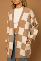 Checker Graphic Sweater Cardigan - Hassle Free Cart