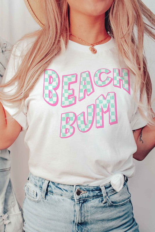 Checkered Beach Bum Graphic T-Shirt - Hassle Free Cart