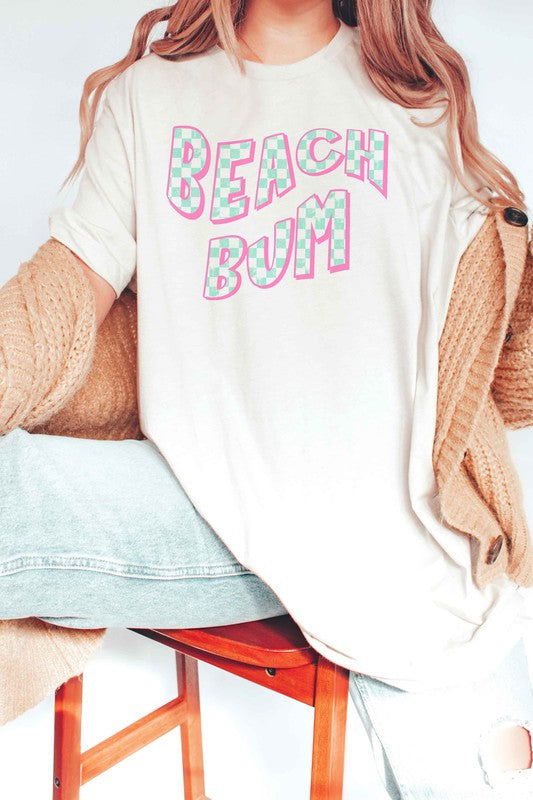 Checkered Beach Bum Graphic T-Shirt - Hassle Free Cart