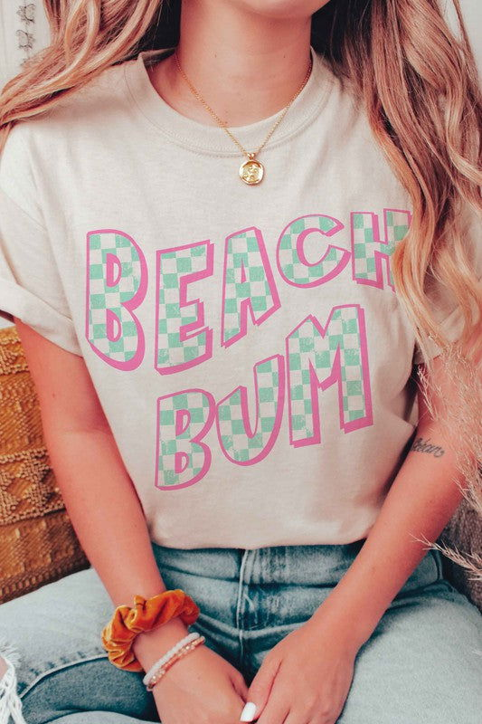 Checkered Beach Bum Graphic T-Shirt - Hassle Free Cart