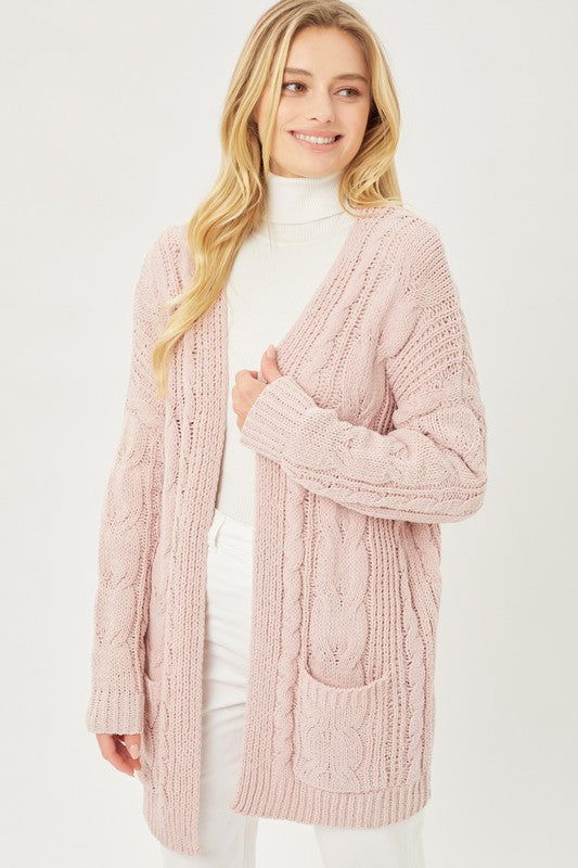 Chenille Cable Knit Oversized Open Front Cardigan - Hassle Free Cart