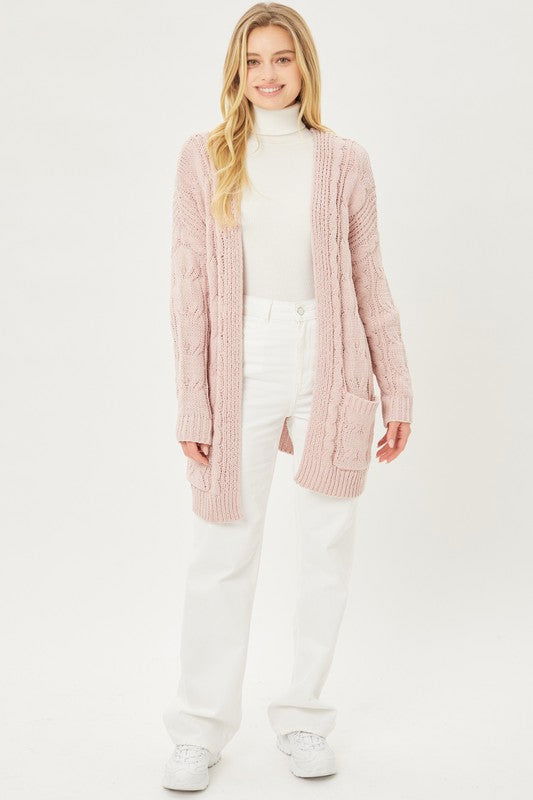 Chenille Cable Knit Oversized Open Front Cardigan - Hassle Free Cart