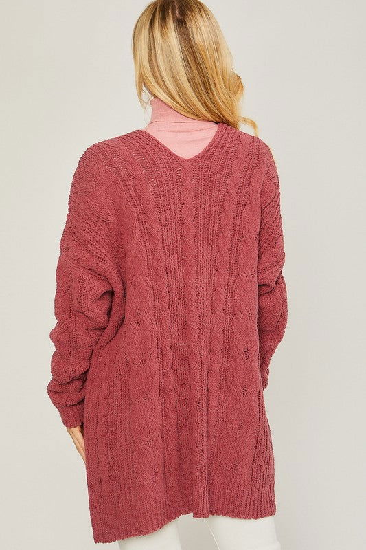 Chenille Cable Knit Oversized Open Front Cardigan - Hassle Free Cart