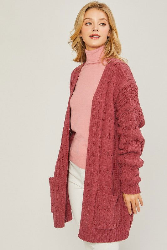 Chenille Cable Knit Oversized Open Front Cardigan - Hassle Free Cart