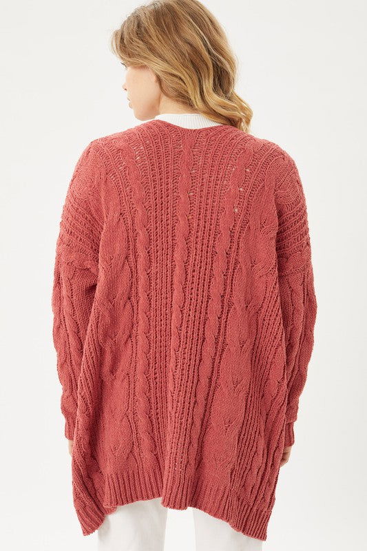 Chenille Cable Knit Oversized Open Front Cardigan - Hassle Free Cart