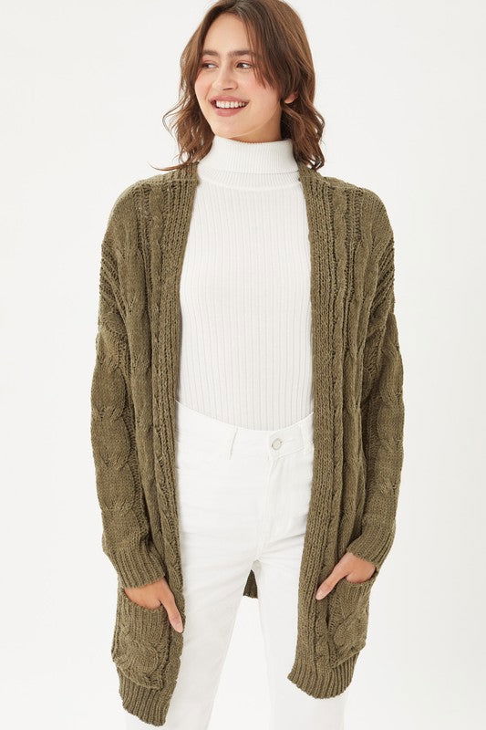 Chenille Cable Knit Oversized Open Front Cardigan - Hassle Free Cart