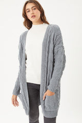 Chenille Cable Knit Oversized Open Front Cardigan - Hassle Free Cart