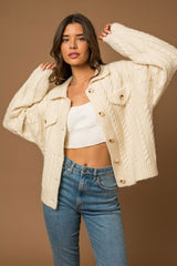 Collared Cable Sweater Cardigan - Hassle Free Cart