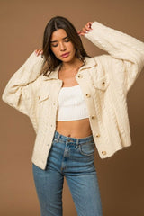 Collared Cable Sweater Cardigan - Hassle Free Cart