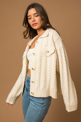 Collared Cable Sweater Cardigan - Hassle Free Cart