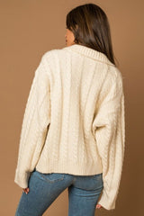 Collared Cable Sweater Cardigan - Hassle Free Cart