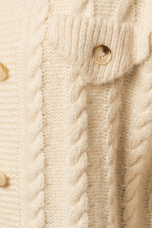 Collared Cable Sweater Cardigan - Hassle Free Cart