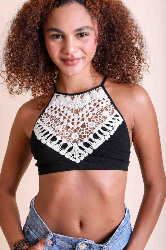 Crochet Lace High Neck Bralette - Hassle Free Cart