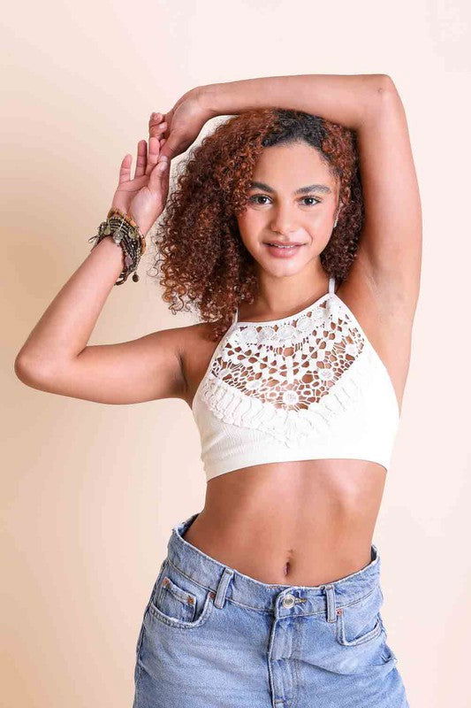 Crochet Lace High Neck Bralette - Hassle Free Cart